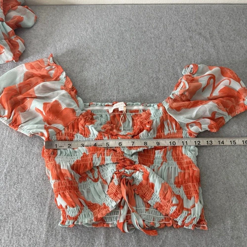 New Olivaceous Coral Blue Tiered Ruffle Skirt Smocked Top Set Womens Small